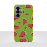 Samsung Galaxy S26 Plus deksel Vannmelon med vannmelonbåter på grønn bakgrunn på hvit bakgrunn.
