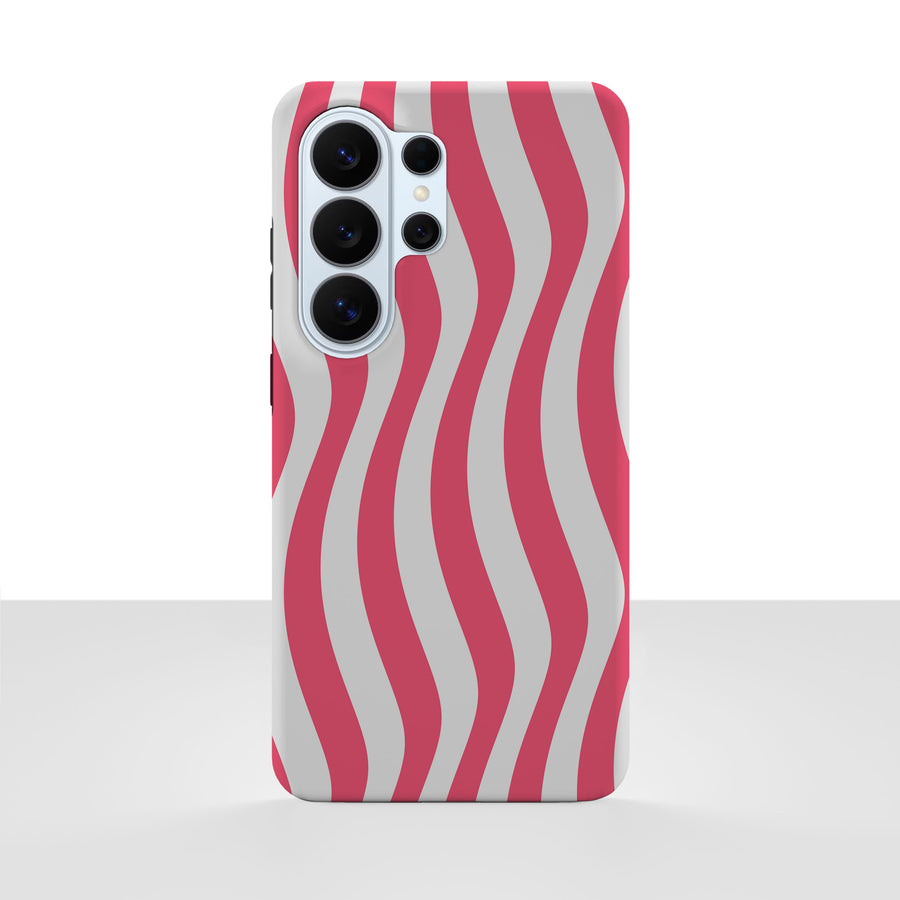 Samsung Galaxy S26 Ultra deksel Rosaflow med rosa og grå bølgemønster på hvit bakgrunn.