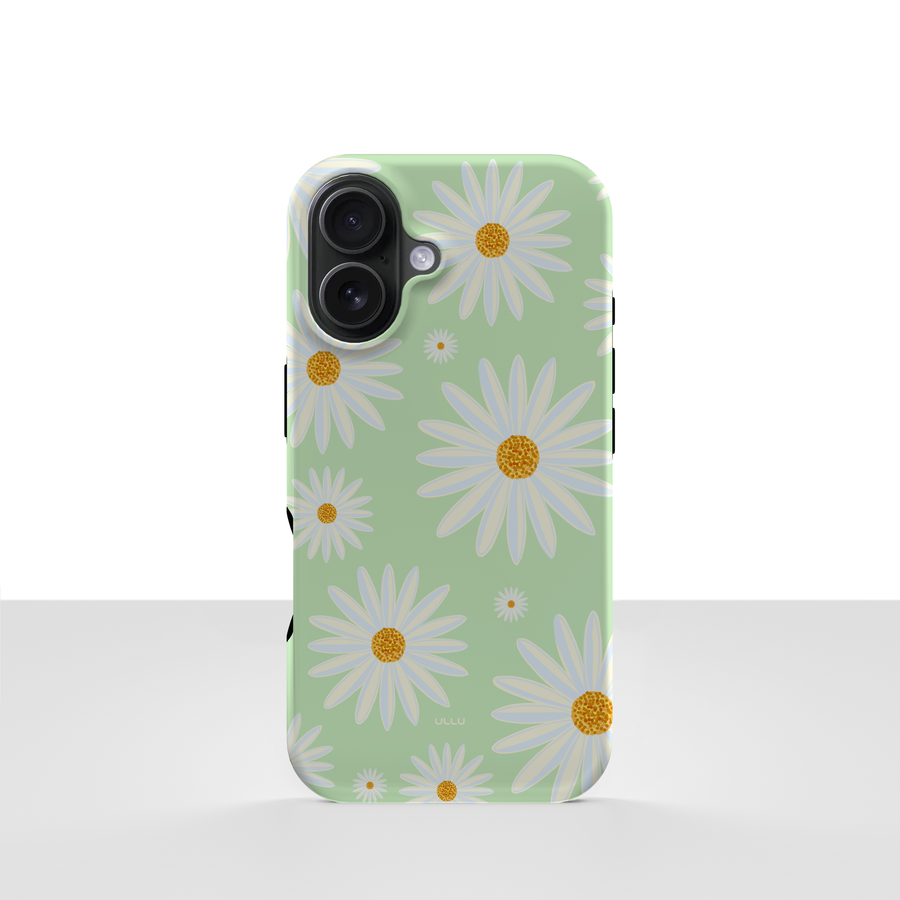 iPhone 16 deksel Kamille med hvite kamilleblomster på lysegrønn bakgrunn