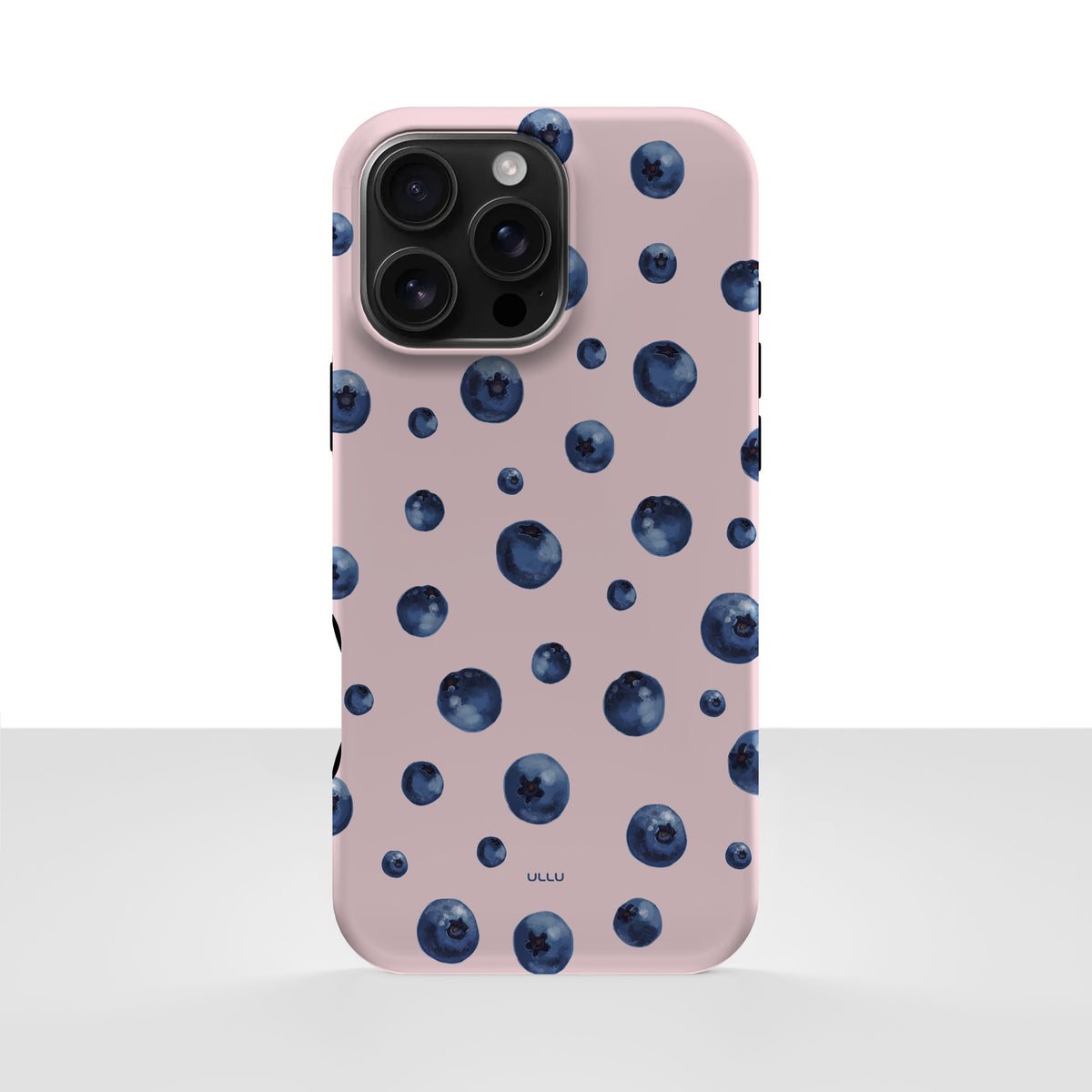 iPhone 16 Pro Max deksel Saftige blåbær med blåbær på lys rosa bakgrunn