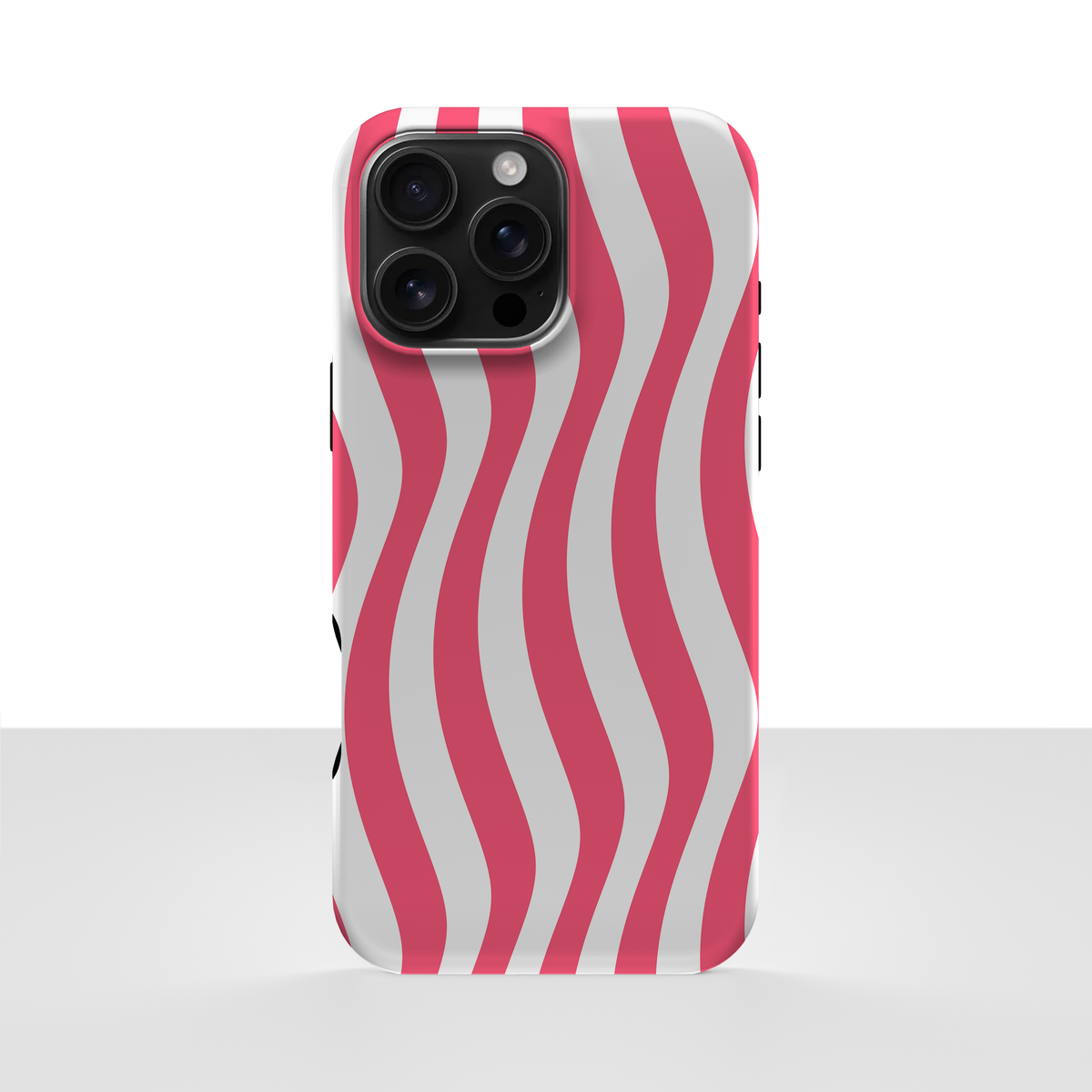 iPhone 16 Pro Max deksel Rosaflow med rosa og hvite bølgende striper