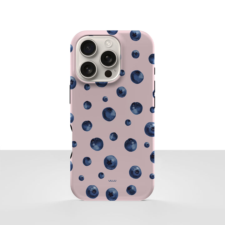 iPhone 16 Pro deksel Saftige blåbær med blåbær på lys rosa bakgrunn