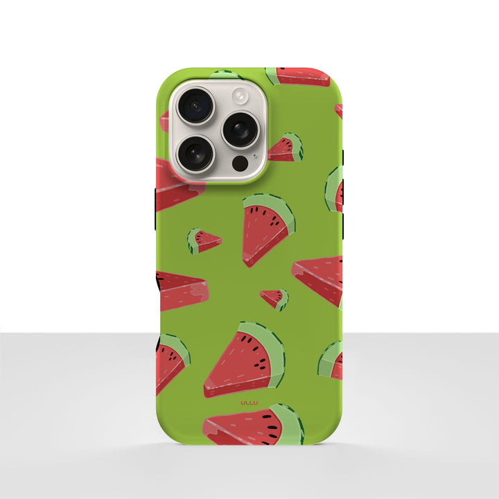 iPhone 16 Pro deksel Vannmelon med vannmelonskiver på grønn bakgrunn