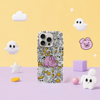 iPhone 16 Pro deksel Sparegris i leken pastellscene med rosa gris, små spøkelser og gule mynter