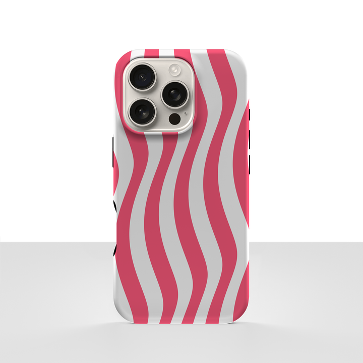 iPhone 16 Pro deksel Rosaflow med rosa og hvite bølgende striper