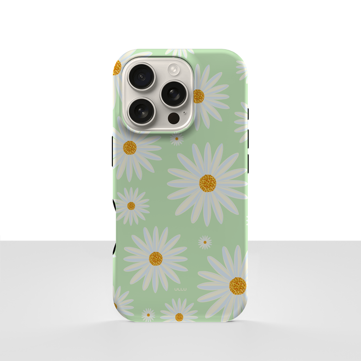 iPhone 16 Pro deksel Kamille med hvite kamilleblomster på lysegrønn bakgrunn