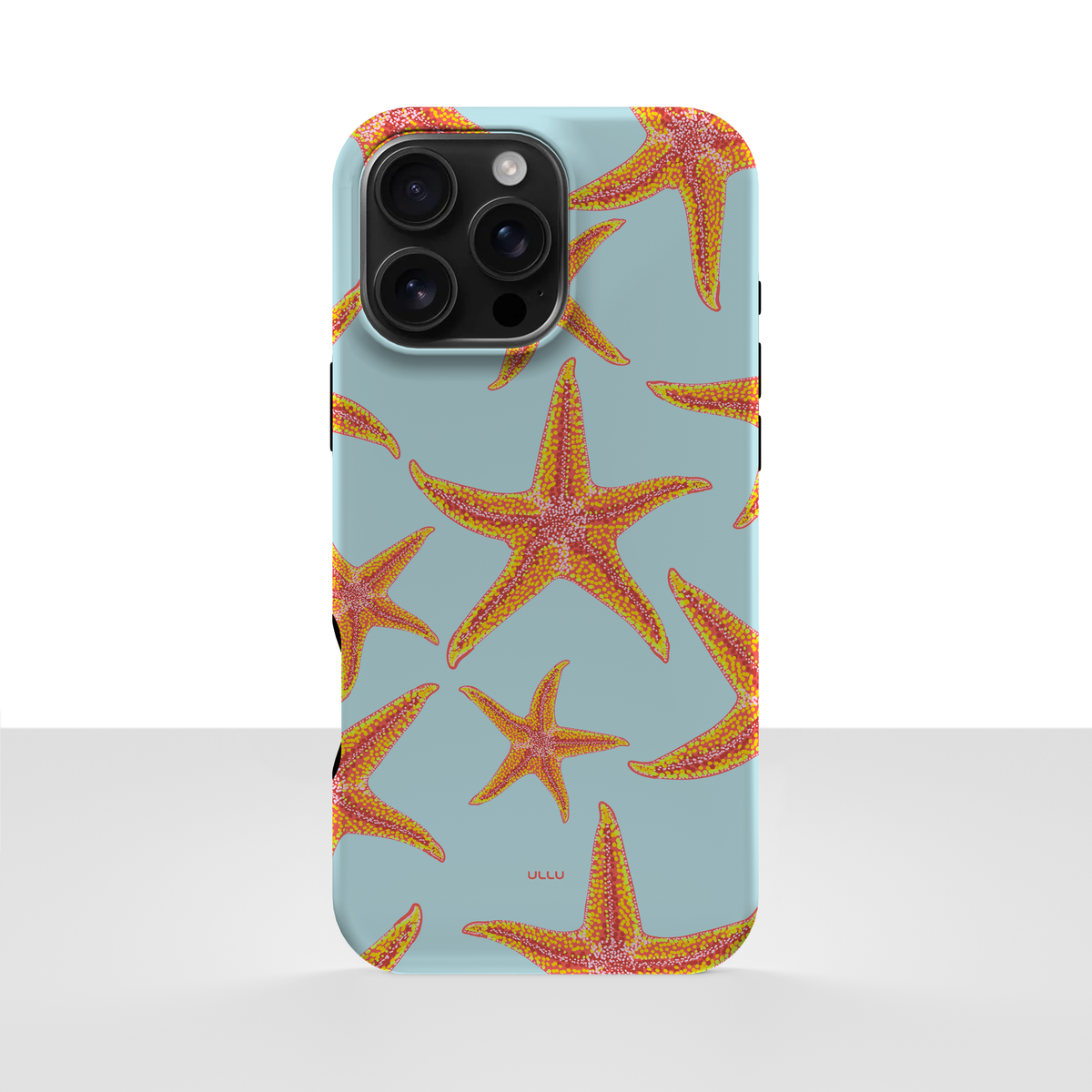 iPhone 16 Pro Max deksel Sjøstjerner med oransje sjøstjerner på lyseblå bakgrunn