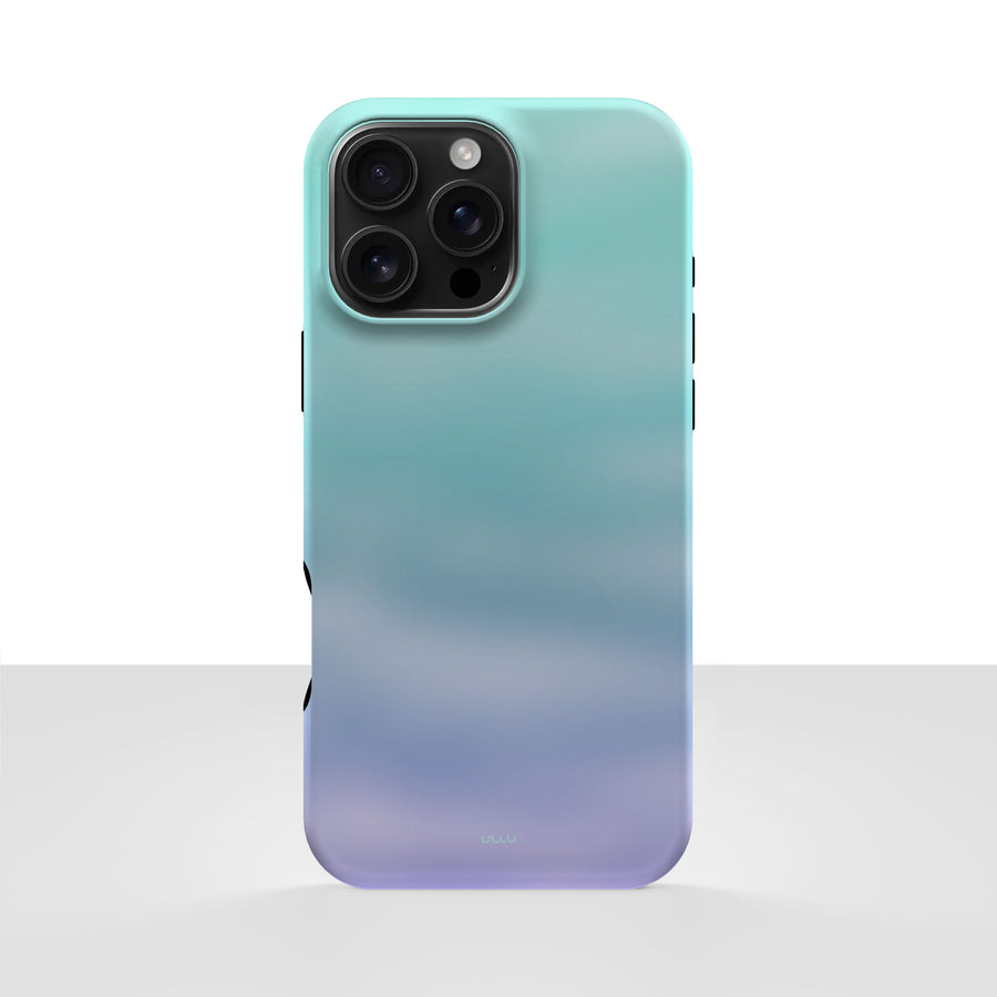 iPhone 16 Pro Max deksel Himmeldis med blågrønn og lilla gradient på lys bakgrunn