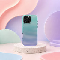 iPhone 16 Pro Max deksel Himmeldis med blågrønn og lilla gradient i mykt pastellinteriør