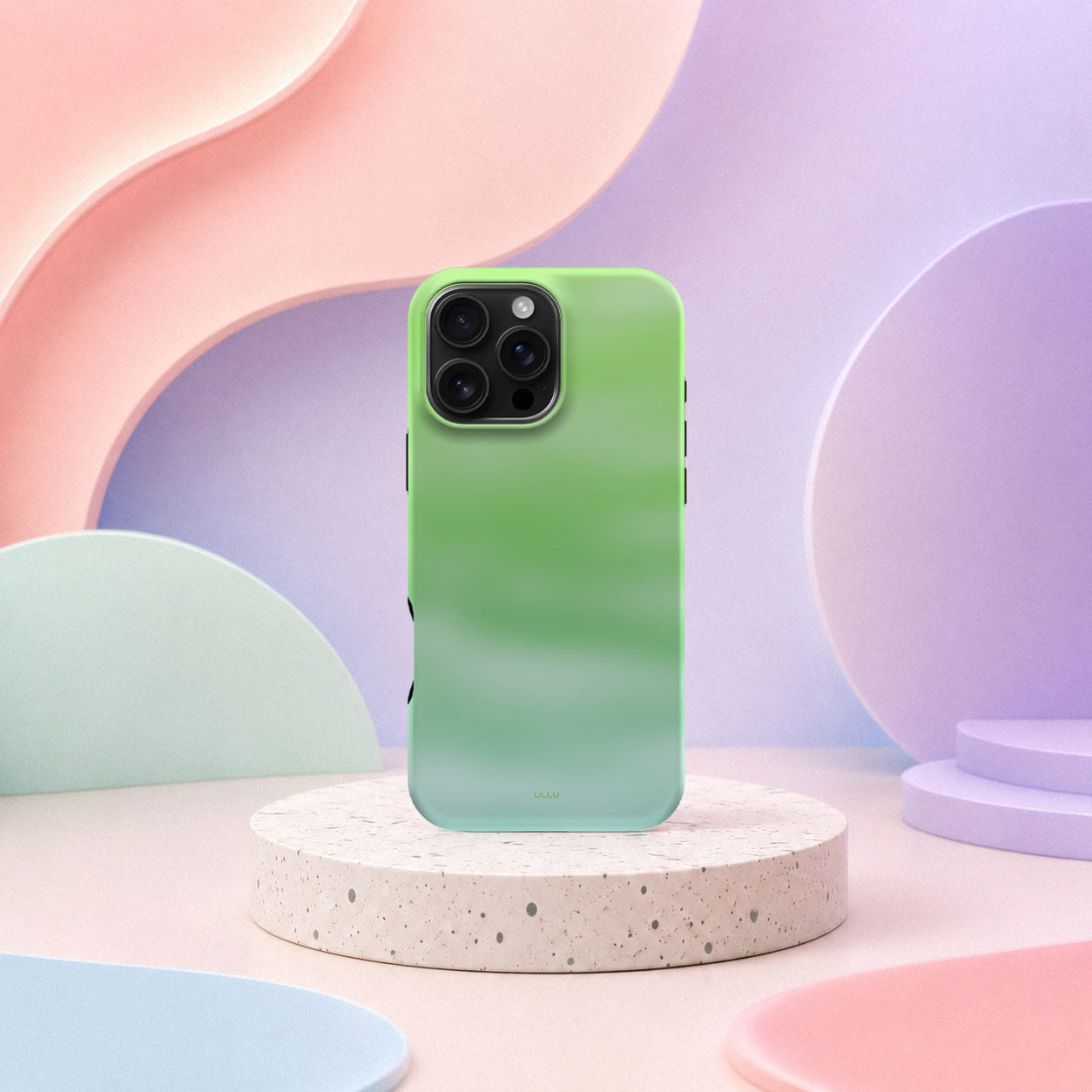 iPhone 16 Pro Max deksel Myntedis med grønn og mintfarget gradient i mykt pastellinteriør