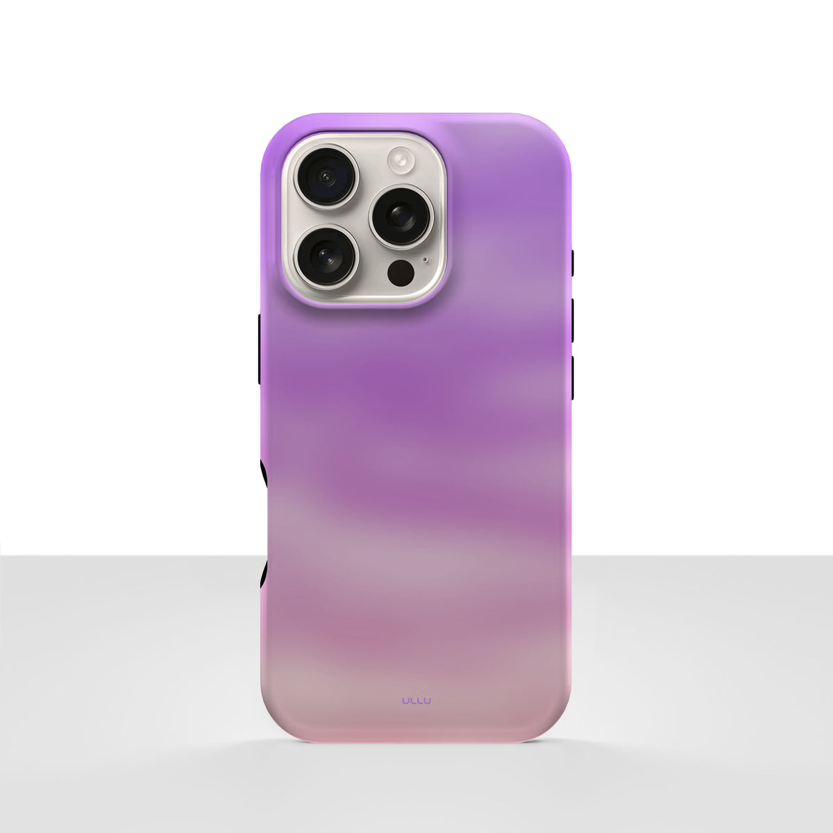 iPhone 16 Pro deksel Lilladis med lilla og rosa gradient på lys bakgrunn