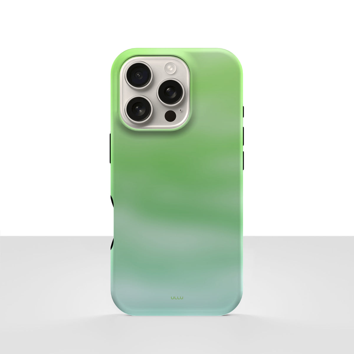 iPhone 16 Pro deksel Myntedis med grønn og mintfarget gradient på lys bakgrunn