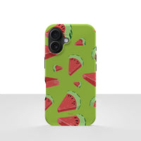 iPhone 16 deksel Vannmelon med vannmelonskiver på grønn bakgrunn