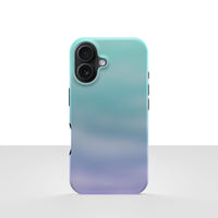 iPhone 16 deksel Himmeldis med blågrønn og lilla gradient på lys bakgrunn