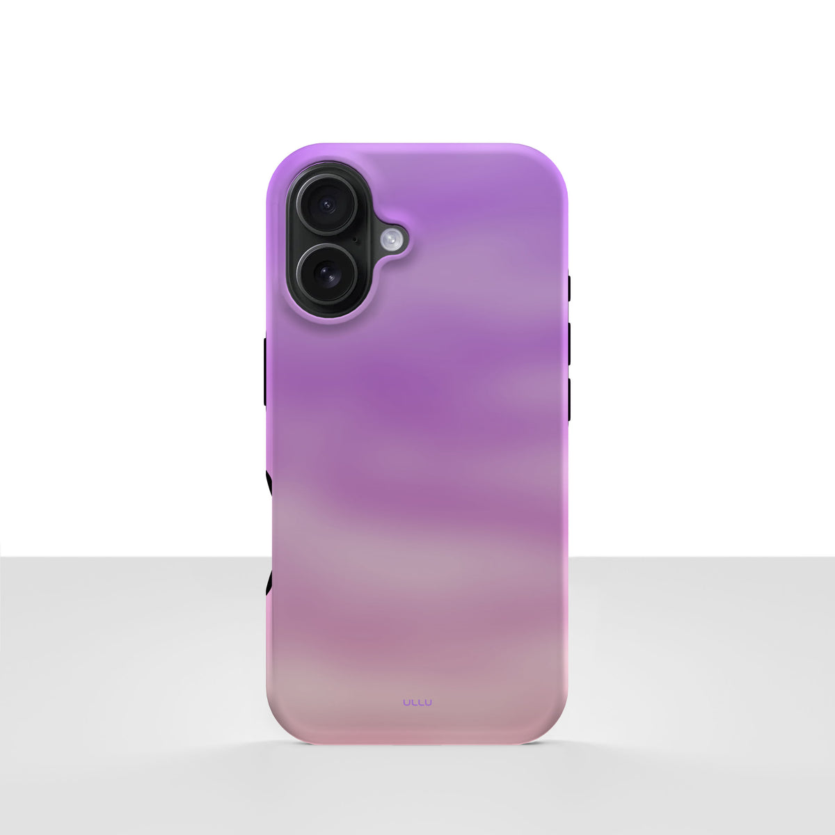 iPhone 16 deksel Lilladis med lilla og rosa gradient på lys bakgrunn