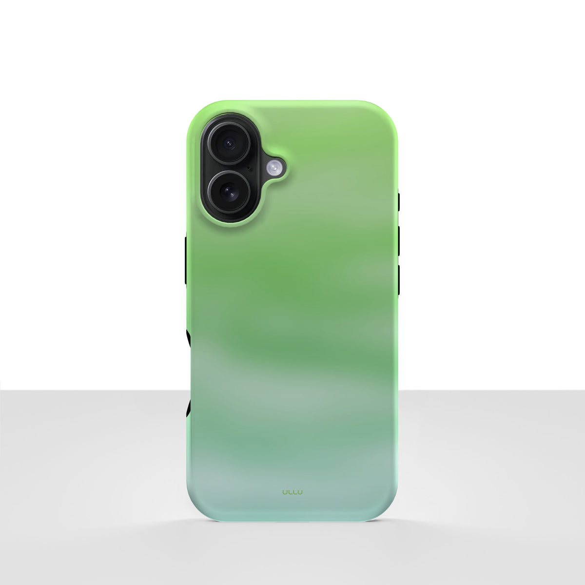 iPhone 16 deksel Myntedis med grønn og mintfarget gradient på lys bakgrunn
