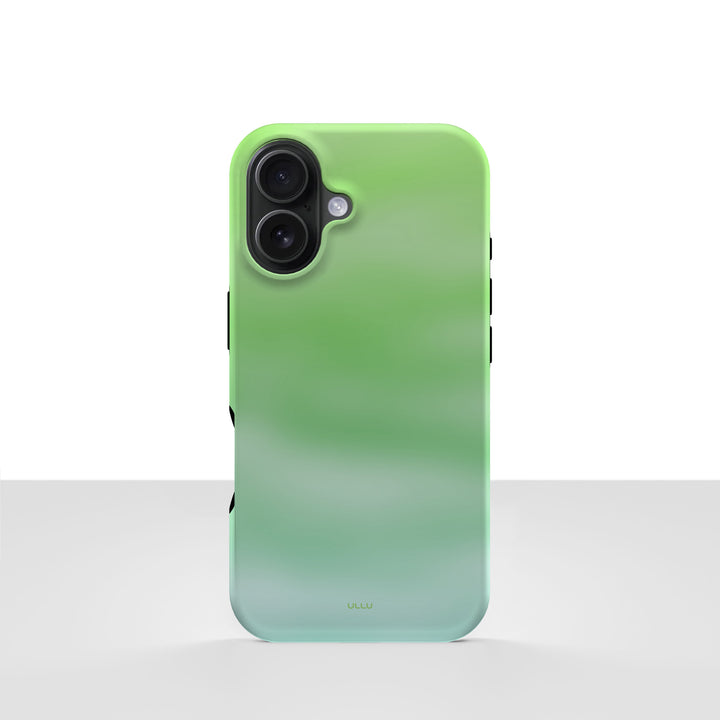 iPhone 16 deksel Myntedis med grønn og mintfarget gradient på lys bakgrunn