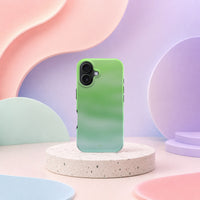 iPhone 16 deksel Myntedis med grønn og mintfarget gradient i mykt pastellinteriør