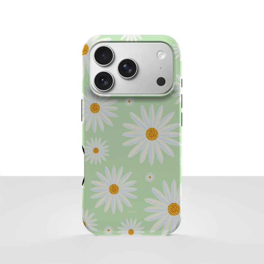 iPhone 17 Pro deksel Kamille med hvite kamilleblomster på lysegrønn bakgrunn