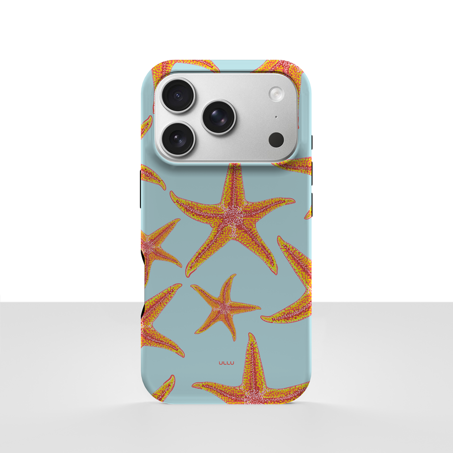 iPhone 17 Pro deksel Sjøstjerner med oransje sjøstjerner på lyseblå bakgrunn