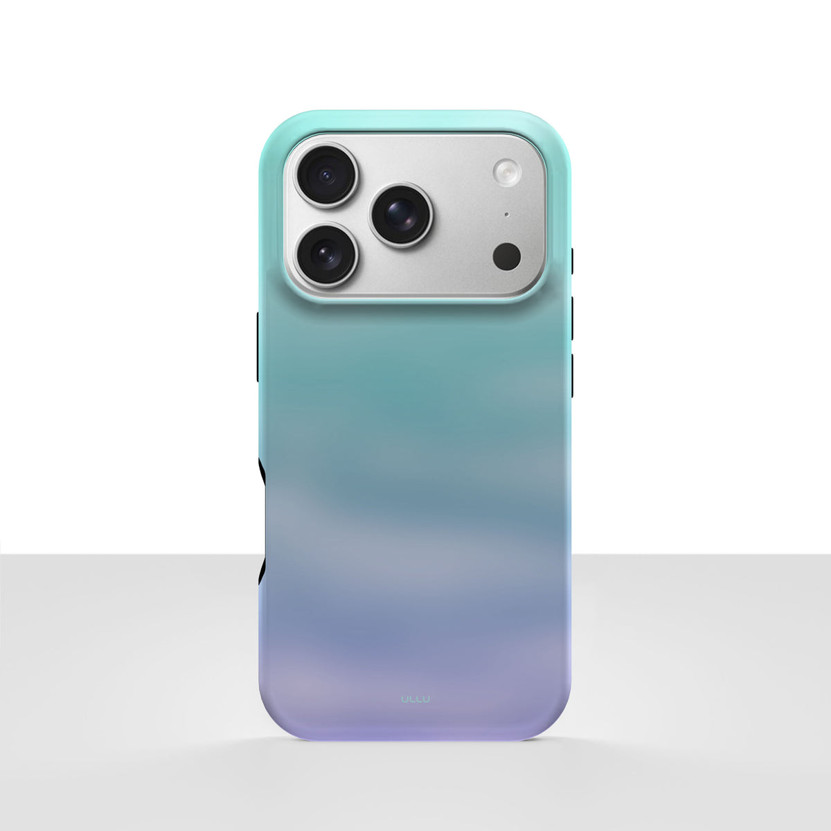 iPhone 17 Pro deksel Himmeldis med blågrønn og lilla gradient på lys bakgrunn