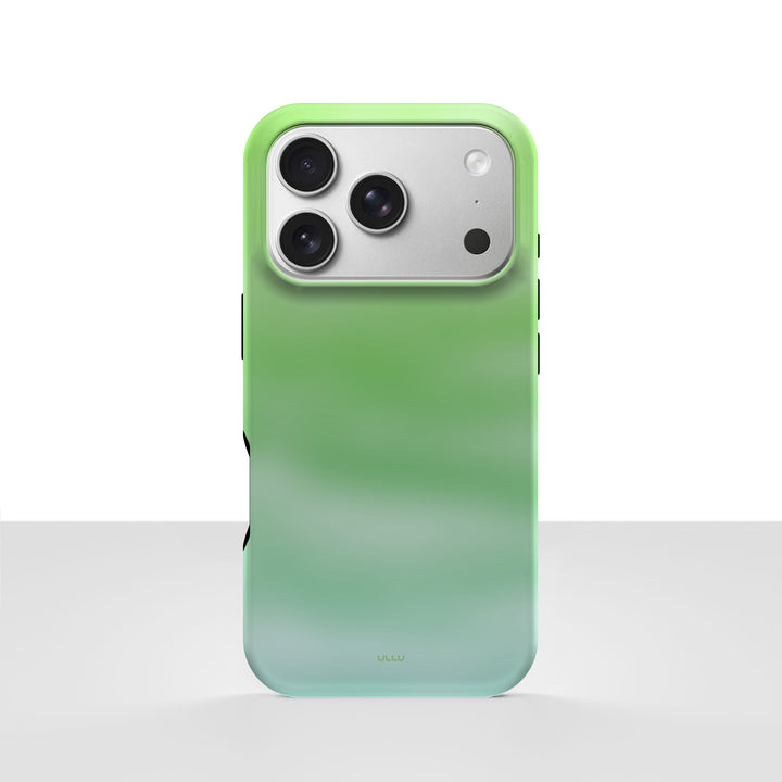 iPhone 17 Pro deksel Myntedis med grønn og mintfarget gradient på lys bakgrunn
