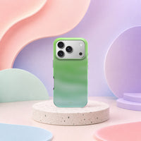 iPhone 17 Pro deksel Myntedis med grønn og mintfarget gradient i mykt pastellinteriør