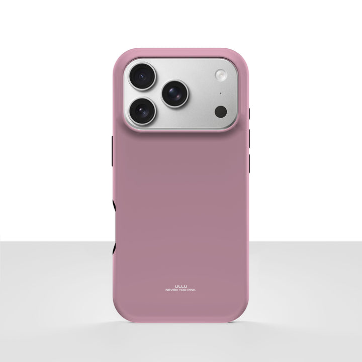 iPhone 17 Pro-deksel Never too PINK med en ren, dempet rosatone, vist bakfra