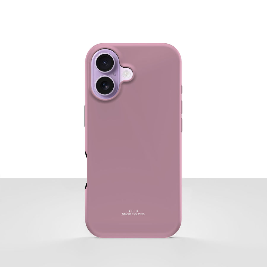 iPhone 17-deksel Never too PINK med en ren, dempet rosatone, vist bakfra