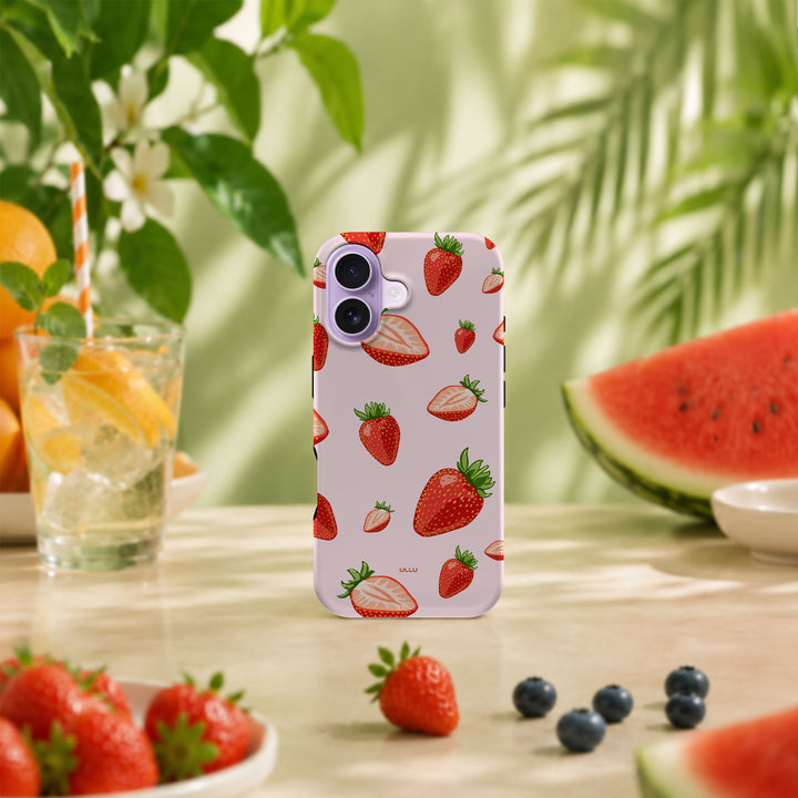 iPhone 17 deksel Jordbær med røde jordbær i tropisk sommermiljø med frukt og grønne planter
